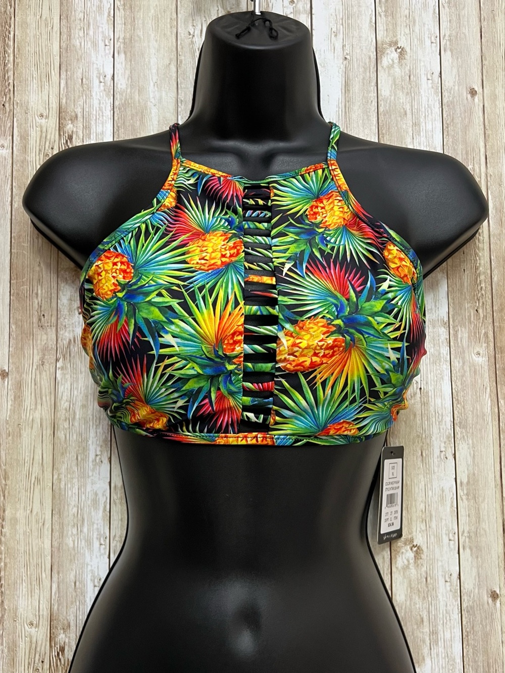 Tropical Pineapple High Neck Bikini Top